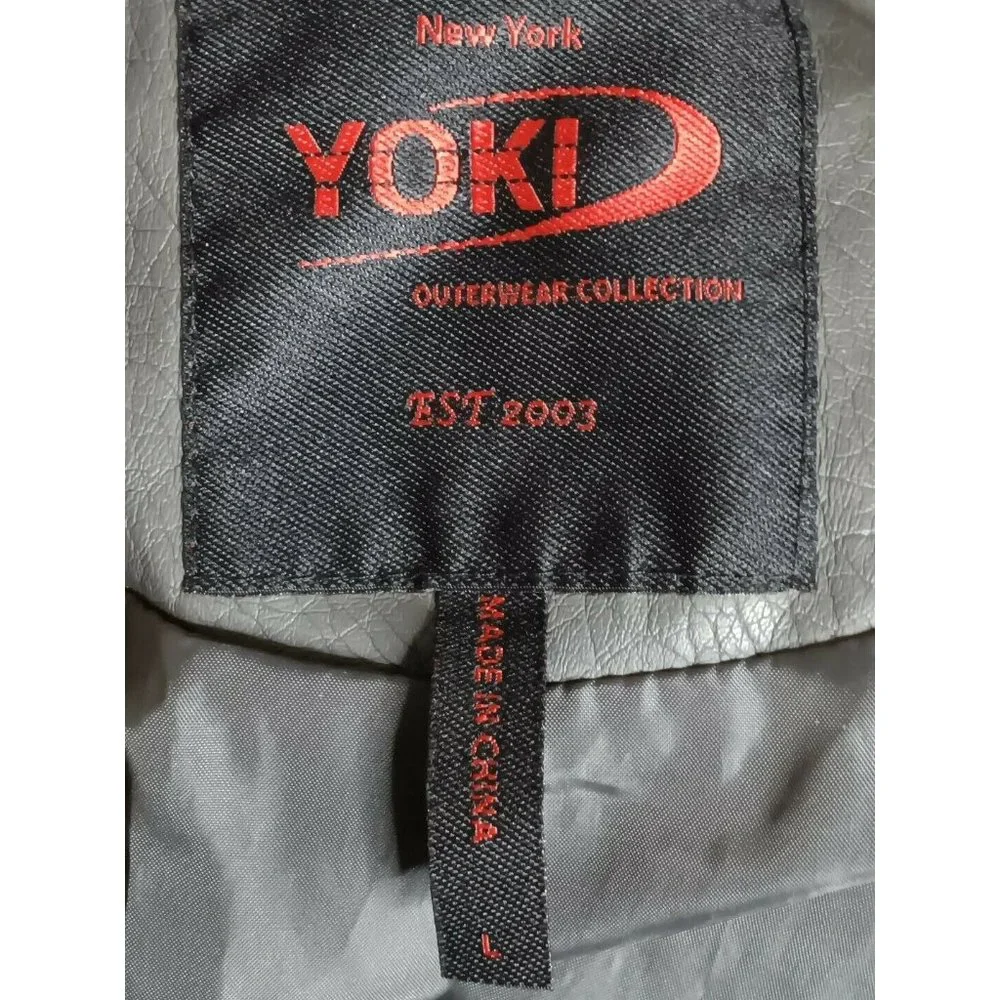 New York YOKI Faux Leather Grey Colored Bomber Jacket Large Long Sleeves NWT - Picture 5 of 6